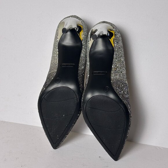 Nine West Women 9 Two Tone Ombre Coarse Glitter Fabric Silver Heels Pump Grey - Picture 5 of 16